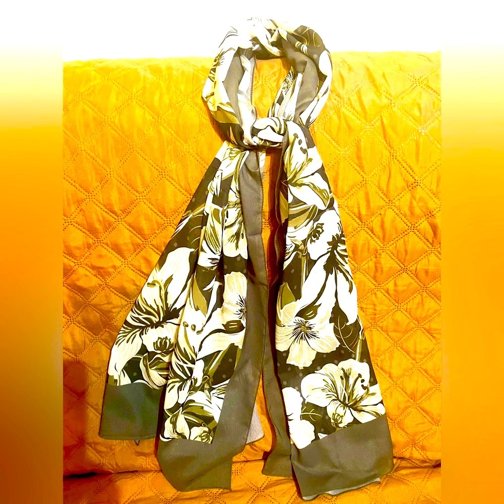 New Floral white and green Elegant  Scarf .